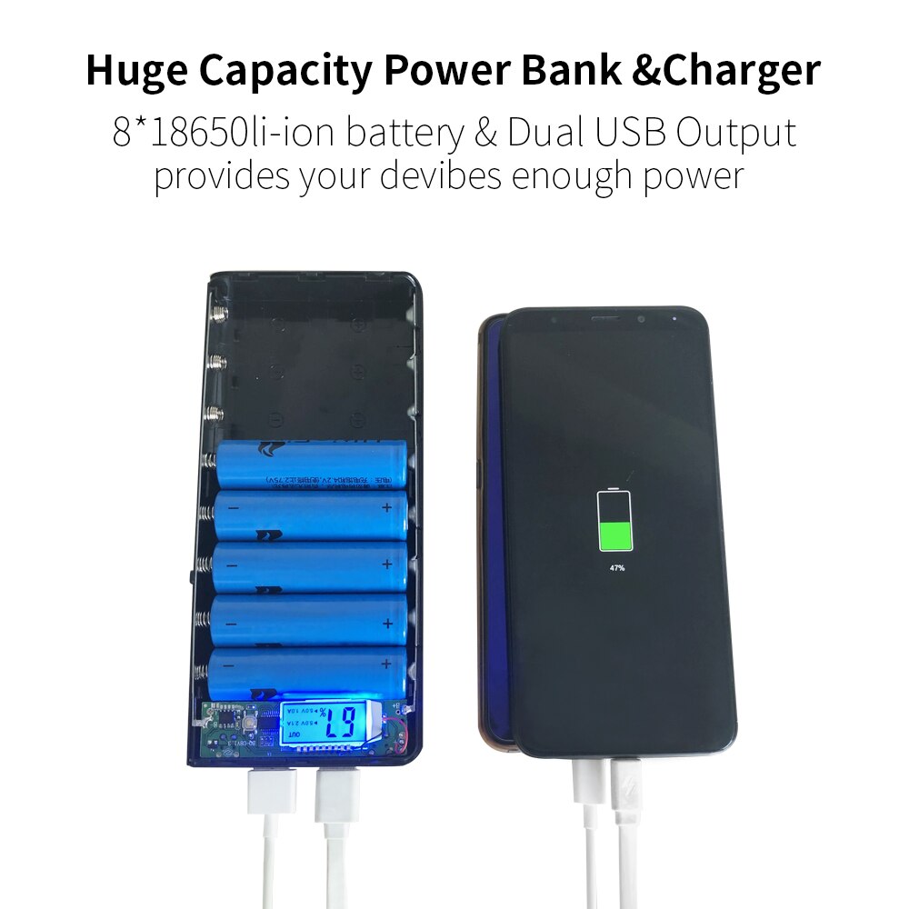 8*18650 batteriholder dual usb power bank batteriboks mobiltelefon oplader diy shell taske opladning opbevaringsetui til xiaomi