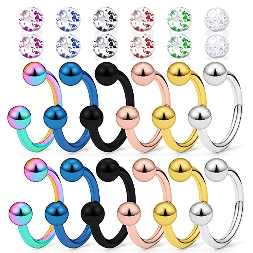 24Pcs 16G Chirurgisch Staal Neus Septum Hoefijzer Hoop Earring Wenkbrauw Tragus Lip Conch Piercing Sieraden Vervanging Ballen Pack: A / 1.2x8x3mm