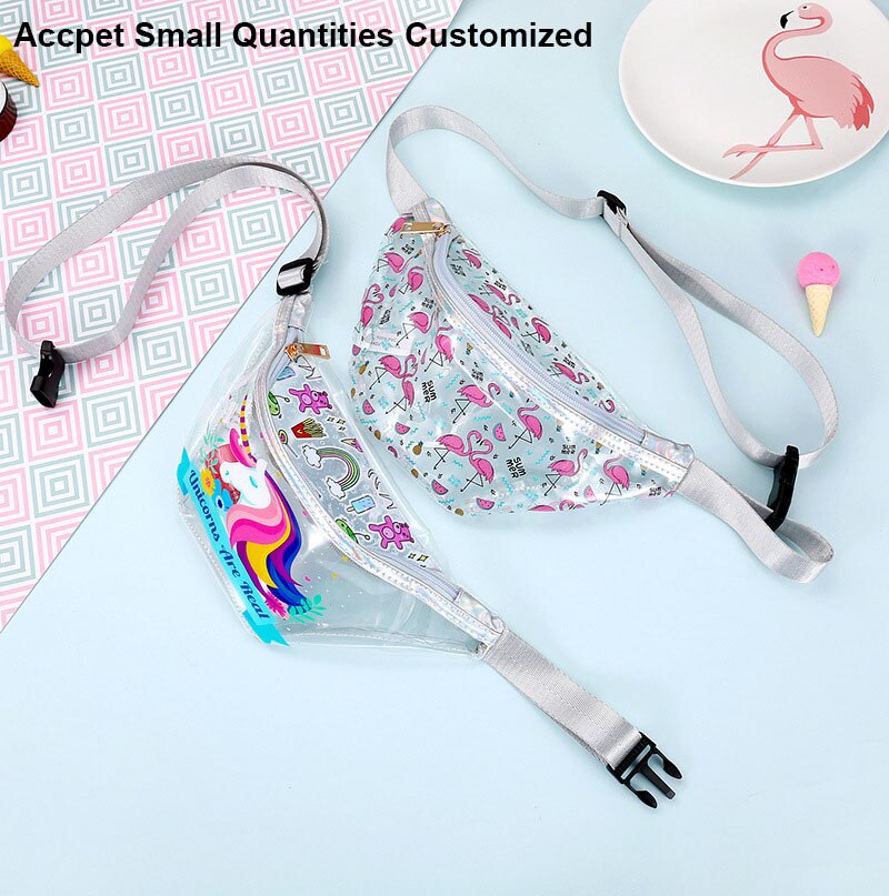 Sac banane pour femmes, été , sac de ceinture de plage transparent en PVC avec licorne de dessin animé pour filles