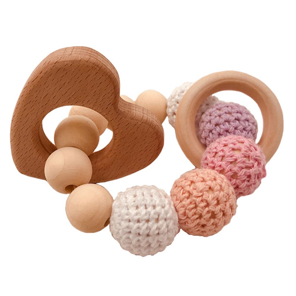 Tre baby tenner pleie armbånd søt tyggering leketøy perler bitringer baby rangle munnpleie tenner trille barnevogn tilbehør: Hjerteform