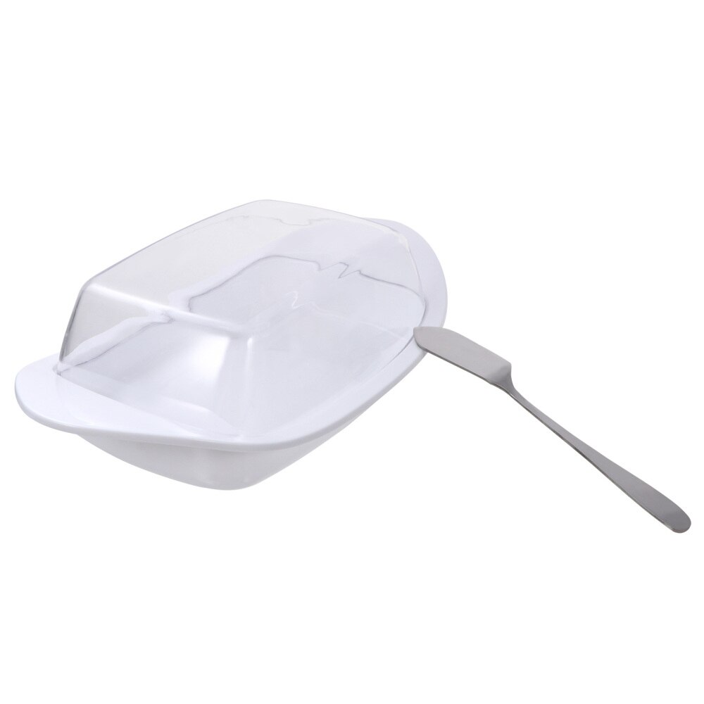 1 Set Cheese Butter Container Dish Storage Box with Lid and Scoop Cutter: White