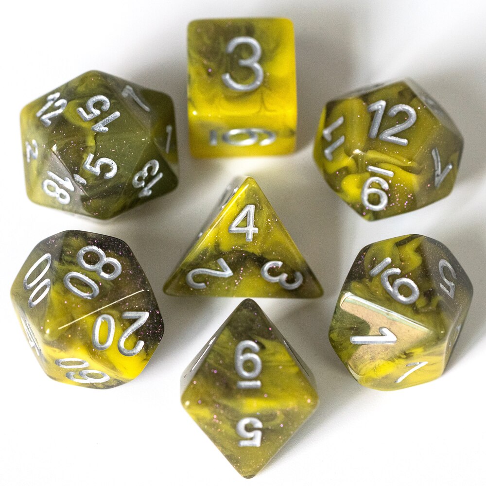 7 stk/sæt sparkle galaxy dnd terninger d&d terninger  d4 d6 d8 d10 d% d12 d20 polyedriske spil terninger sæt til bordspil mtg rpg: Bl01 gule grå