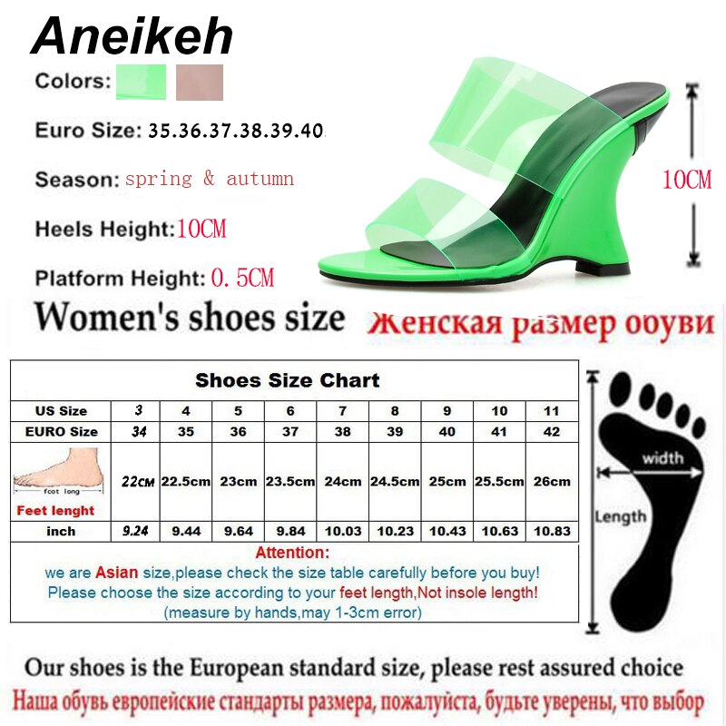 Aneikeh sommar fritid pvc tofflor genomskinliga kilar damskor högklackat tofflor slip on slides rosa grön 35-42