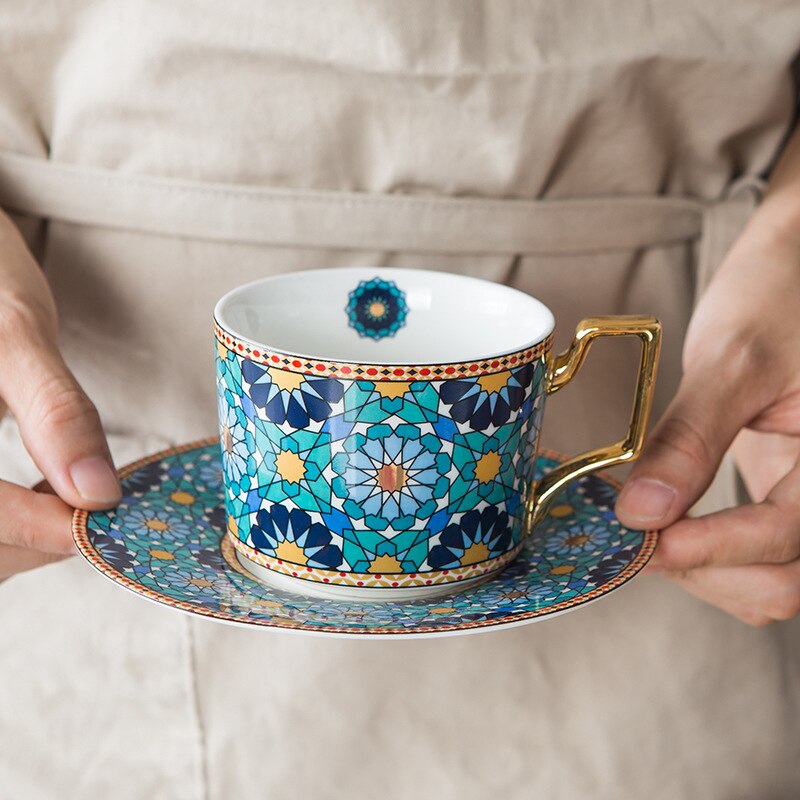 Tasse à café marocaine en céramique, petite tasse et soucoupe de luxe, Style européen, maison, thé, fleur