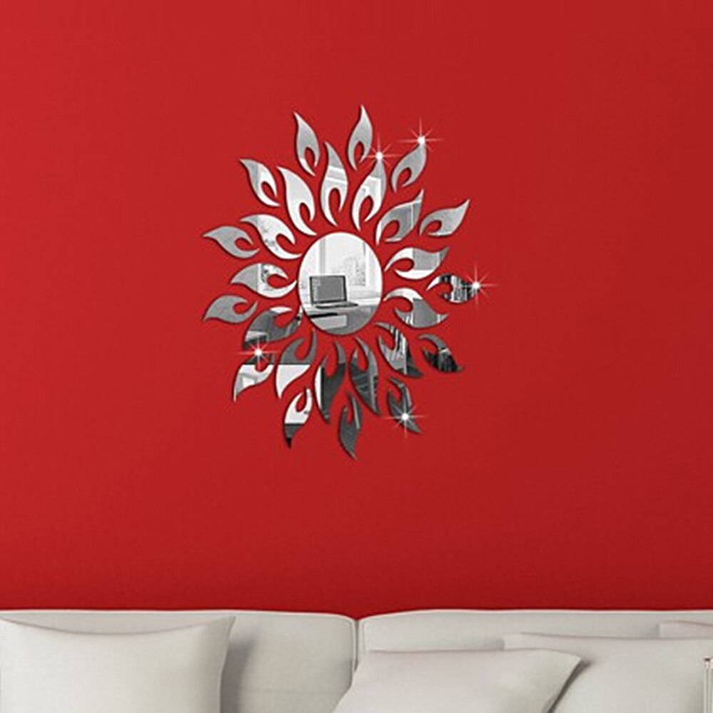 1pc ps materiale solsikke spejl wallstickers reflekterende klistermærke hjem stue dekoration wallstickers