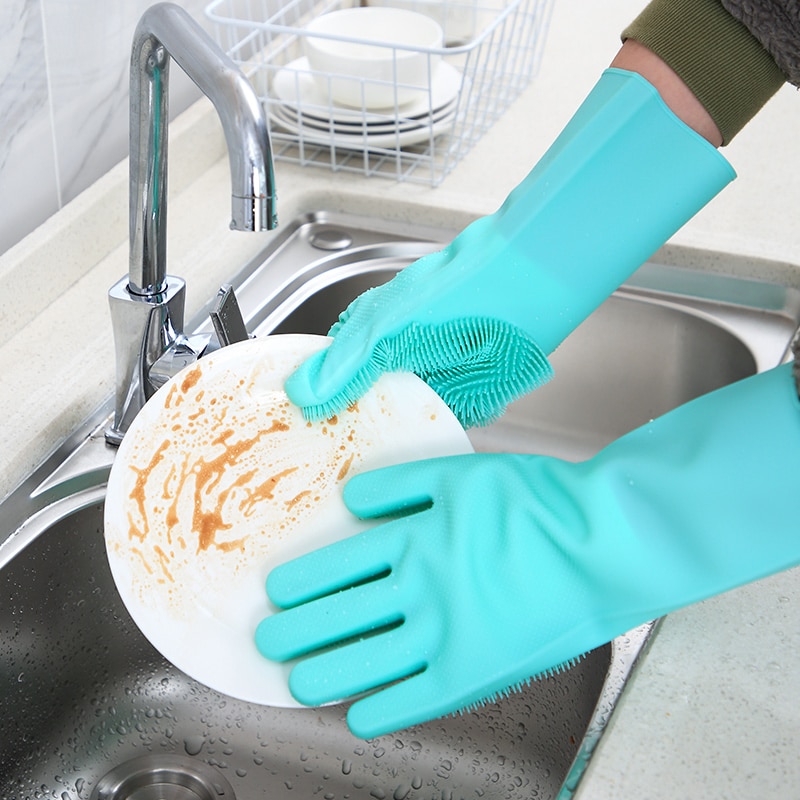 Guantes de limpieza para cocina guantes de silicona resistentes al calor para lavar platos, guantes de baño para mascotas, guantes de limpieza para Cocina