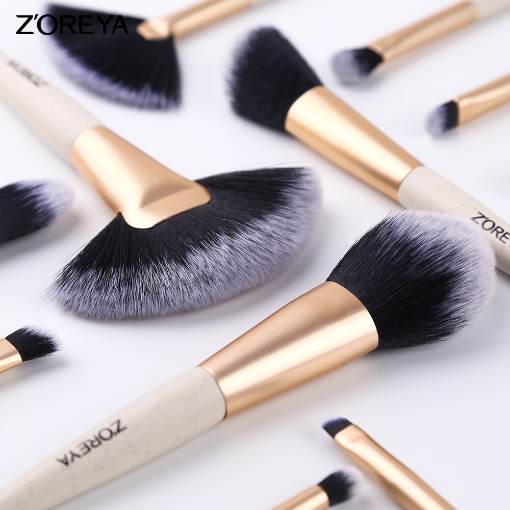 ZOREYA-Juego de brochas de maquillaje, 16 piezas, brochas de maquillaje Premium, brochas de base en polvo, ventilador, sombra de ojos, brocha de mezcla,