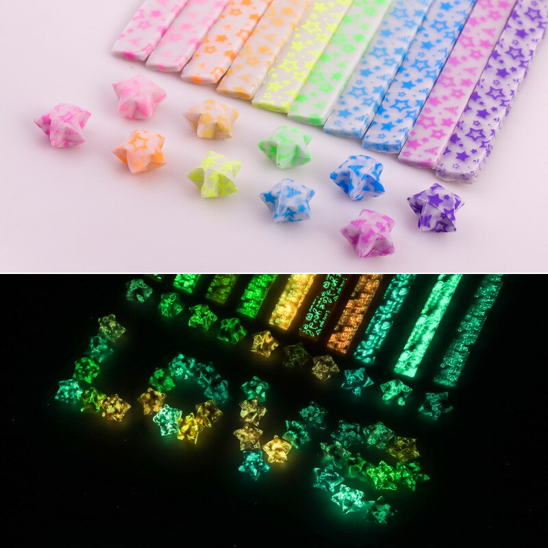 210pcs Luminous star origami paper Lucky star scrapbook paper Wishing stars paper wrapping material night glow