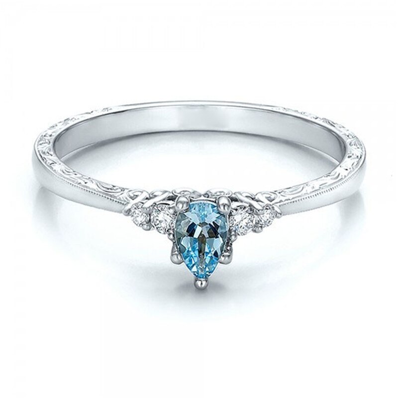 Frauen Wasser Geformt Blau Zirkon Ringe Mit Strass Hochzeit Engagement Elegante Damen Ringe Schmuck