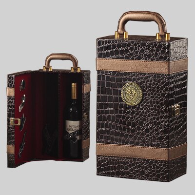 PU Leer hoogwaardige Wijn Dubbele Box 750 ml 2 Flessen Pakket Leer Wijn Geschenkdoos Effen Top- grade Commerciële Verpakking: 9