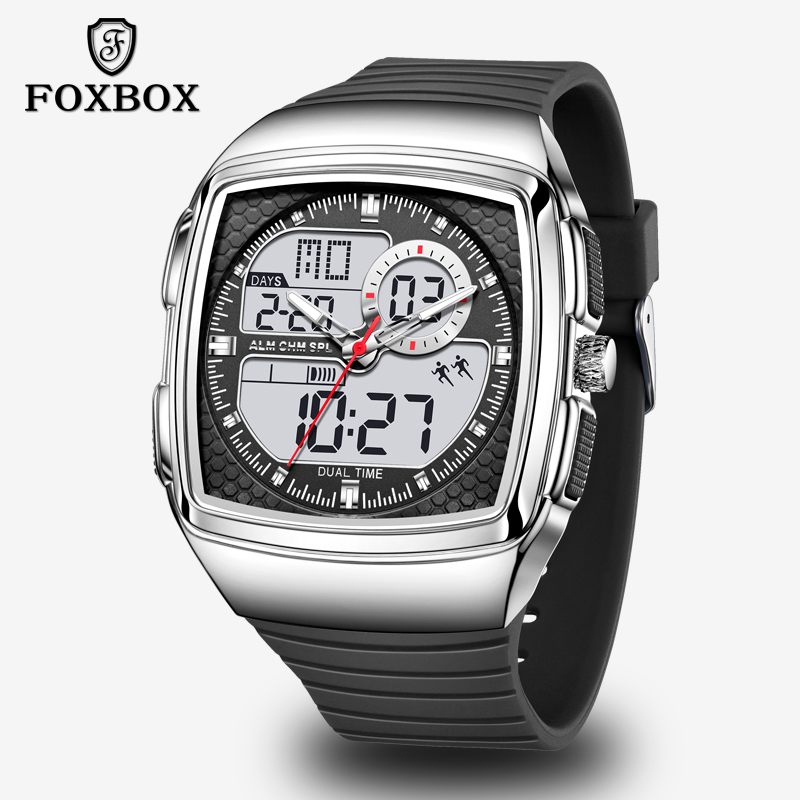 LUIK FOXBOX Digitale Herenhorloge Mode Sport Quartz Horloge 50M Waterdichte Multifunctionele LED Horloges Mannen Reloj Hombre