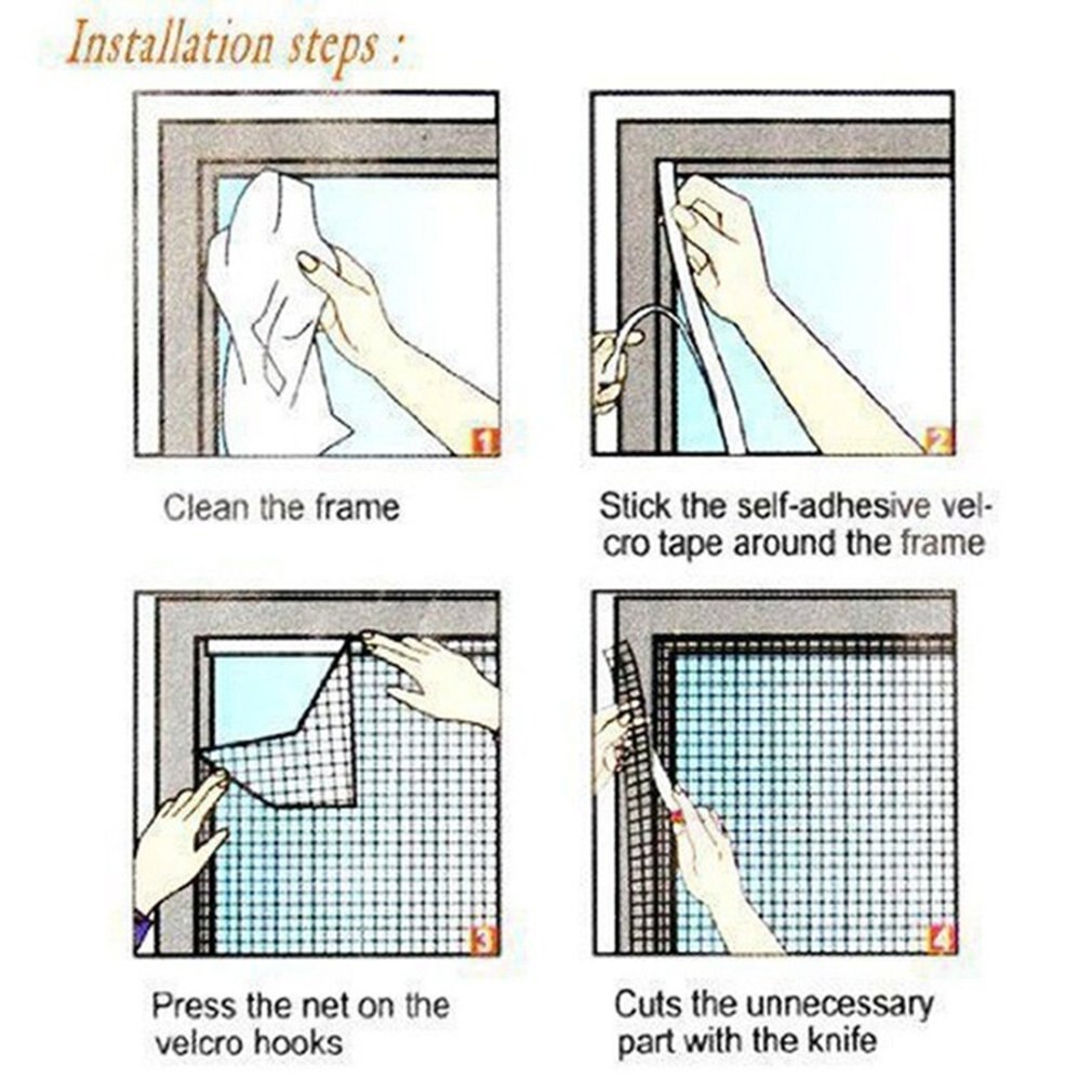 Summer Anti Mosquito&Fly Insect Bug Net Curtains Mesh Screen Door Heavy Fabric Screen Full Frame Adhesive Wire Strip