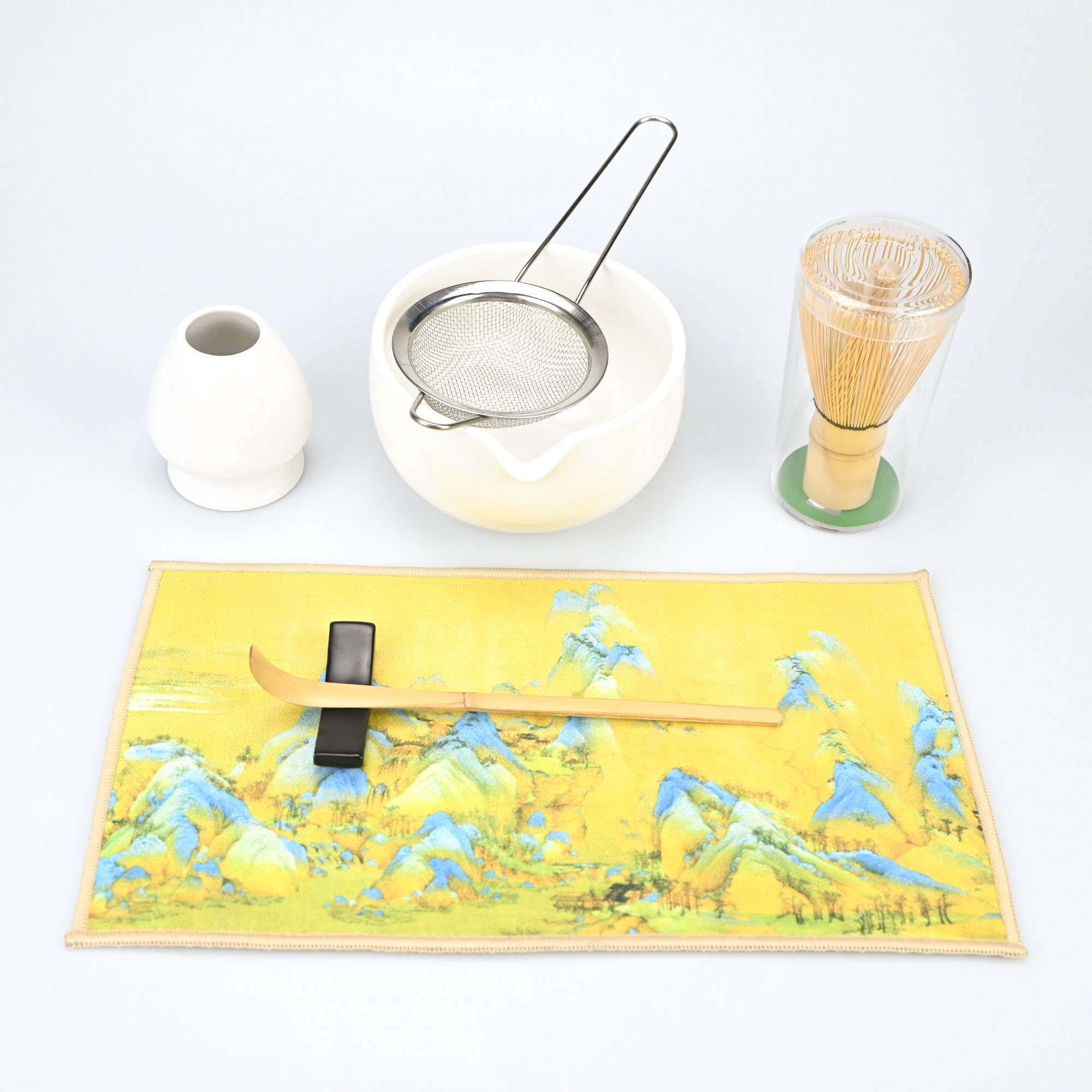 Matcha theeservies, 7-delige Matcha garde set, Matcha starter maken kit, Matcha groene thee garde set met schep, schepsteun, zeef, Whi