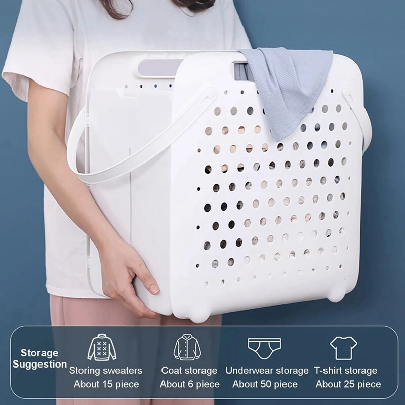 Folding Flexible Plastic Laundry Washing Basket With Handles Bin Wall-Mounted Clothes Storage Hamper Organizer