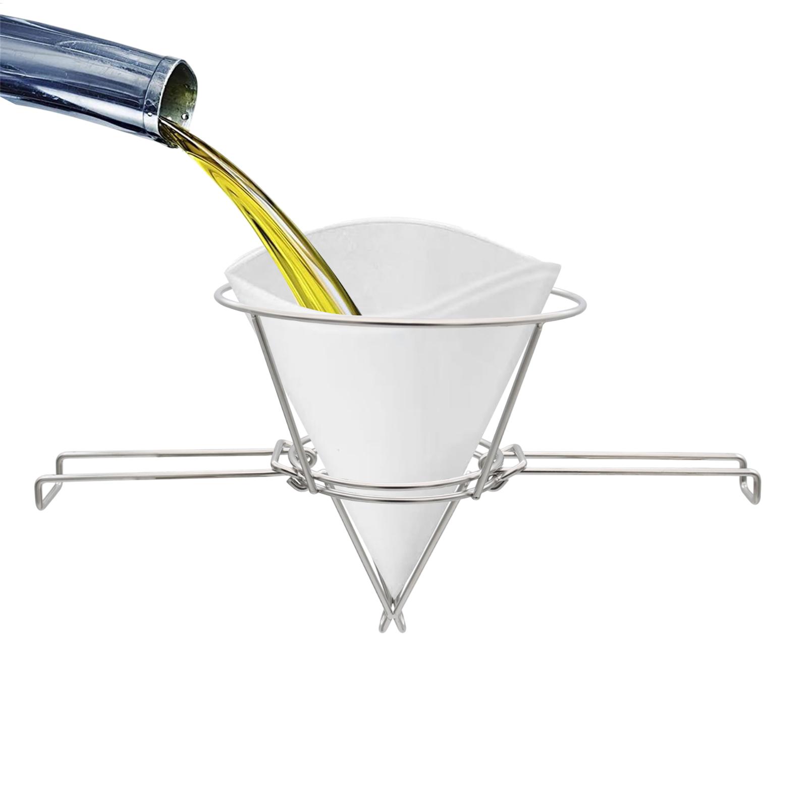 Deep Fryer Oil Cone Filter Holder Fryer Filter Stand Maple Syrup Filter Stand Stainless Steel Strainer Rack with Folding Arms