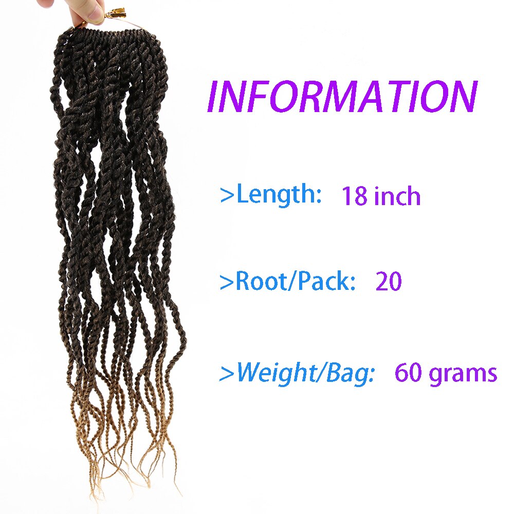 Ziguezague ondulado senegalês torção crochê tranças de cabelo 6 pacotes pré-loop torção tranças de crochê para women18inch preto torção trançado peruca