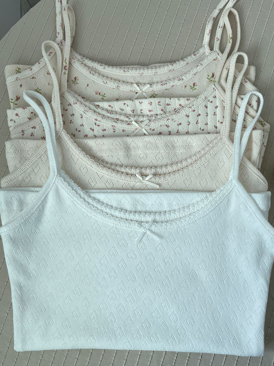 Tops cortos de algodón con lazo y ojales florales para mujer, Top sin mangas ajustado con adornos de encaje, camisola dulce de estilo Preppy, ropa Y2k