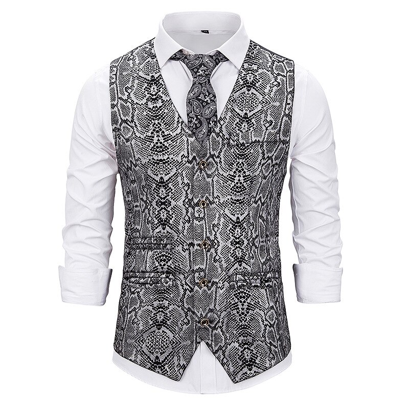 Luxe gouden slangenprint nachtclubvest heren merk mouwloos vest heren feest disco vesten chaleco hombre xxl: Splinter / S