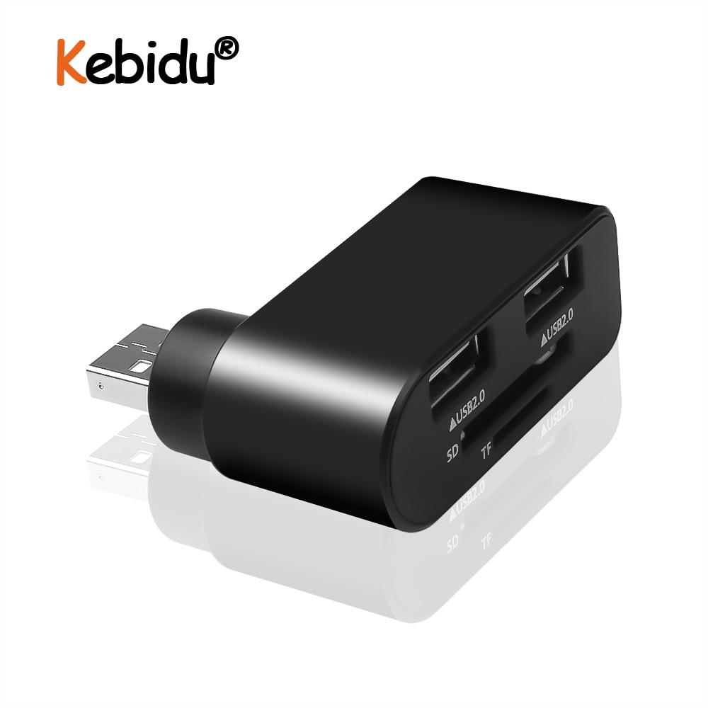 USB Hub 2.0 USB Splitter Adapter With Card Reader 2 Ports USB 2.0 Mini Rotate Hub For PC Notebook Laptop Mac USB 2.0 Hub Black