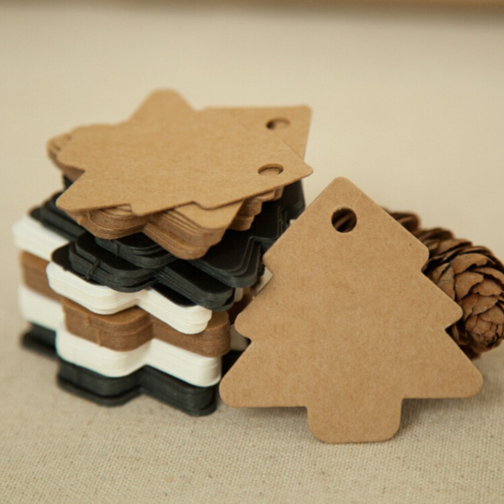 50pcs/pack Black Christmas Tree Shape Hanging Garment tags DIY Kraft Paper Cards tag 5.5x5.4cm
