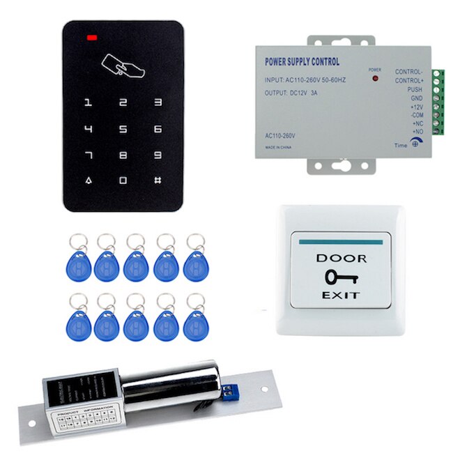 Rfid adgangskontrol låsesystem kit sæt 125 khz em kortlæser med 180kg magnetisk lås/elektrisk slaglås til hjem/kontor: Sæt fem