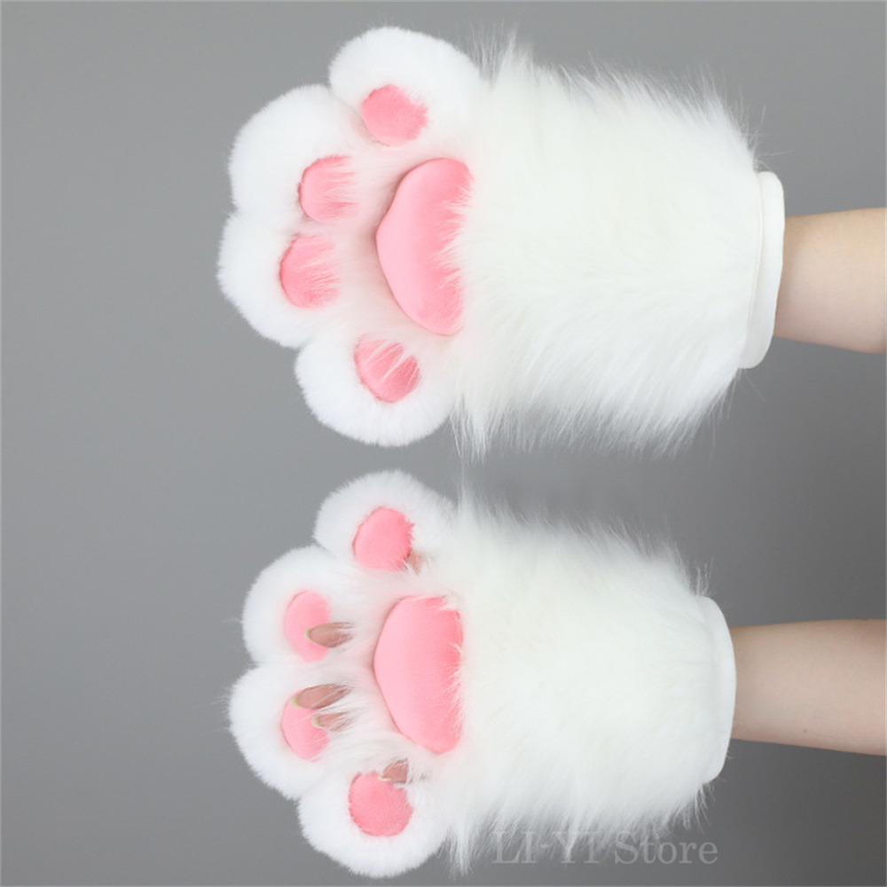 4 Colors Cute Animal Wolf Foxes Cat Paw Claw Gloves Bear Cosplay Costume Cos Props Animal Furry Plush Paw Gloves Fursuit Mitten