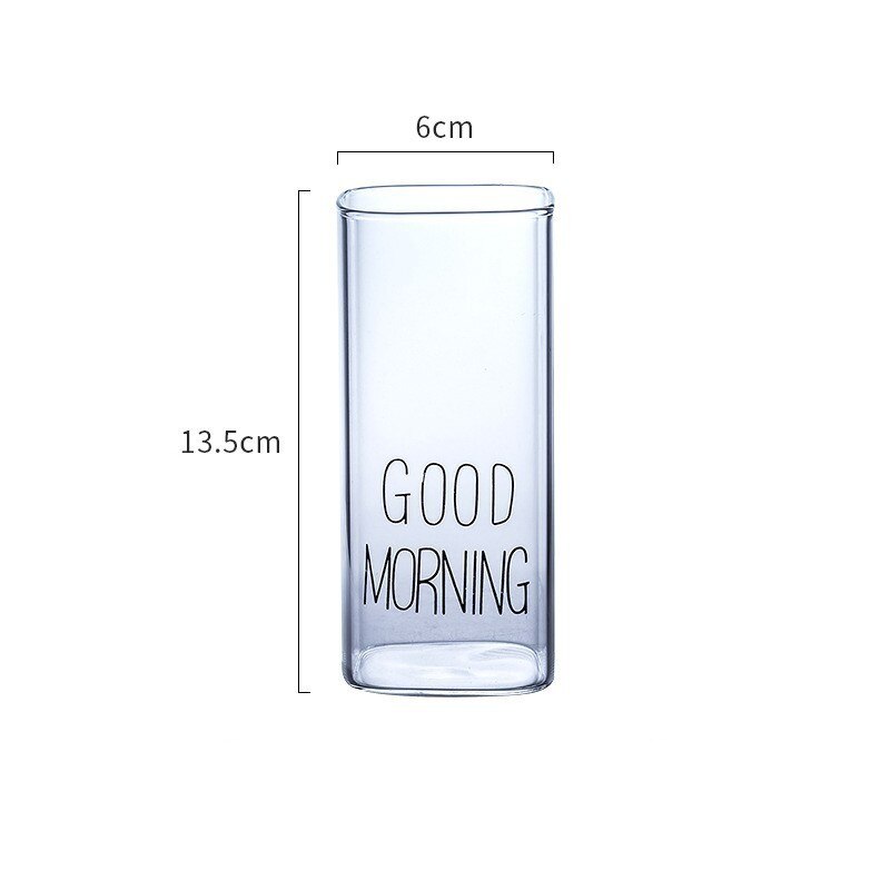 Good Morning 400ml Black White Transparent Square Coffee Tea Drinks Dessert Breakfast Milk Cup Kitchenware Glass Cup: black word