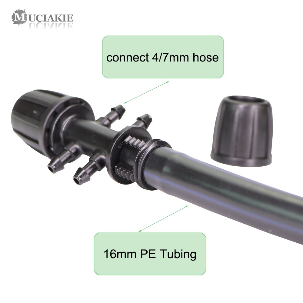 MUCIAKIE-conector de tubería de 16mm a 4/7mm, adaptador de agua de riego de jardín, 6 vías, tubo de polietileno a juntas de conector de micromanguera de 1/4 pulgadas
