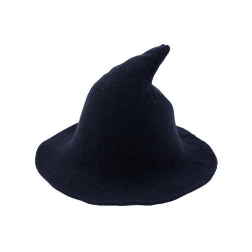 Witch Hat Diversified Halloween Lady Wide Brim Woolen Knit Witch Knitting Fisherman Hat Costume Party Cosplay Bucket Cap Hallow: Navy Blue