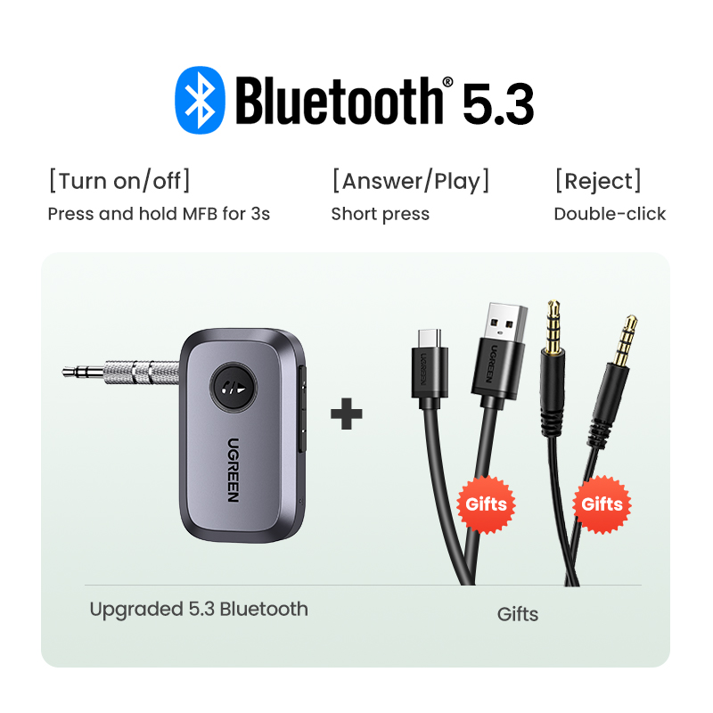 UGREEN-Adaptador de receptor de coche con Bluetooth 3,5, conector auxiliar de 5,3mm para altavoces de coche, receptor de música y Audio, manos libres: Naranja