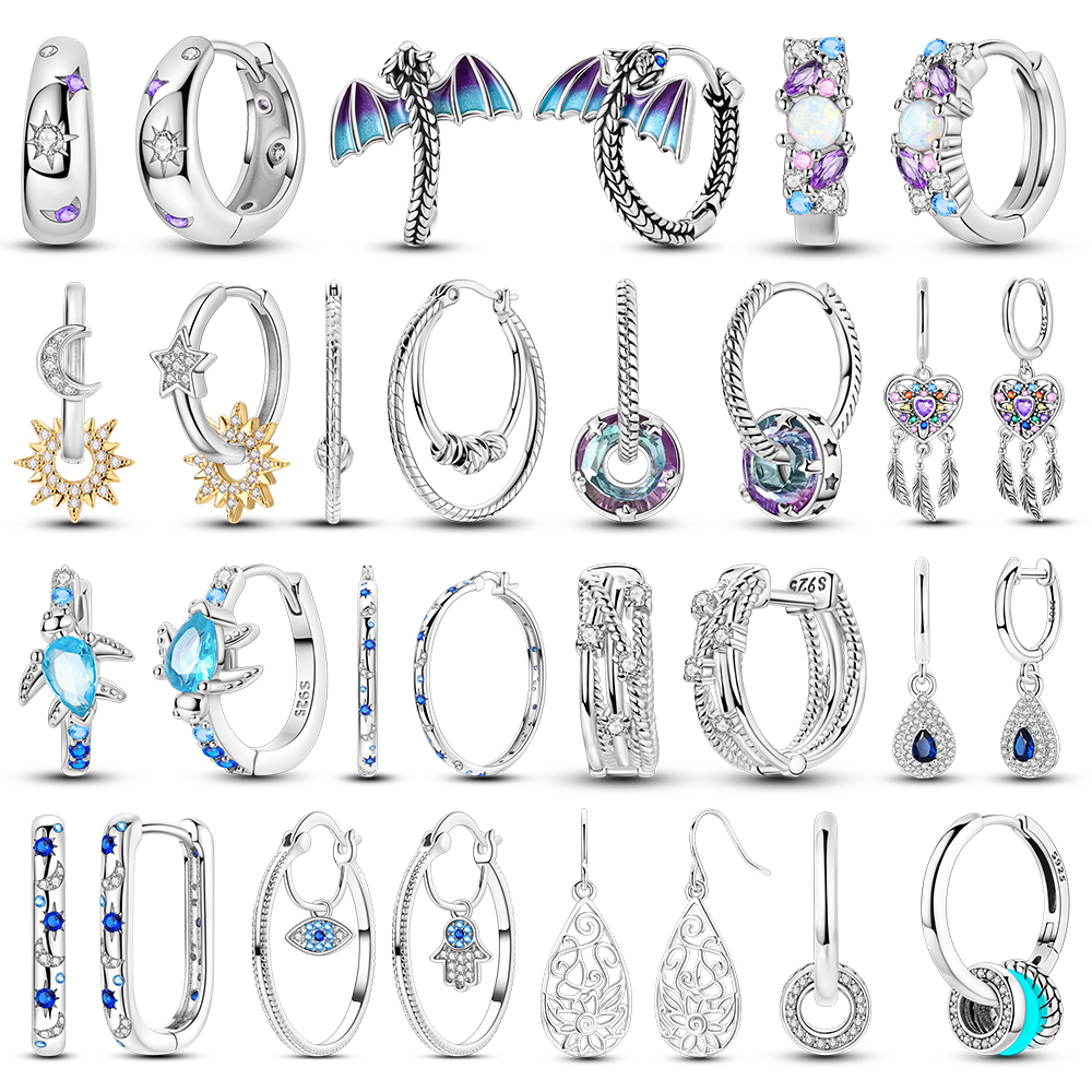 925 Sterling Silver Zirconium Hoop Earrings For Women Jewelry Anniversary Wedding Making Jewelry