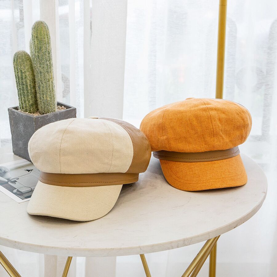 sombrero invierno de mujer de cuero de costura sombrero francés octogonal mujeres Espana boina con estilo intelectual Retro boina con estilo vendedor de tapa