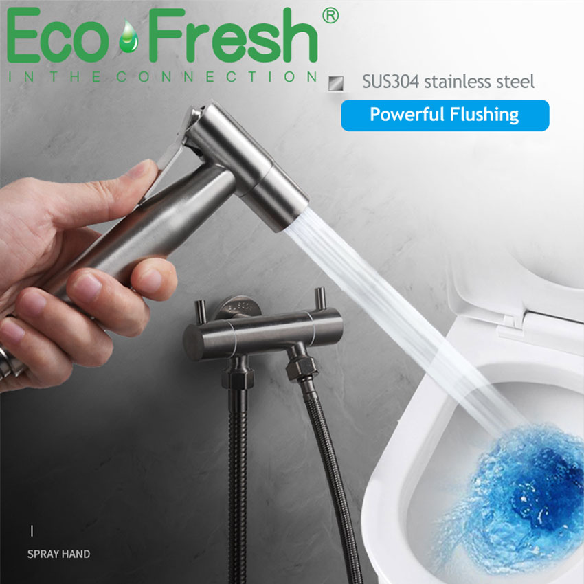 Ecofresh Handheld Toilet bidet sprayer set Kit Stainless Steel Hand Bidet faucet for Bathroom hand sprayer paper roll holder