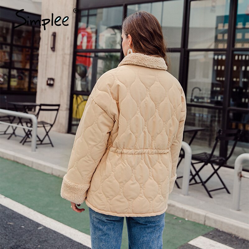 Simplee casual aprikos damkläder långärmad skarvning kvinnors varma parka high street stil damas parkas höst vinter