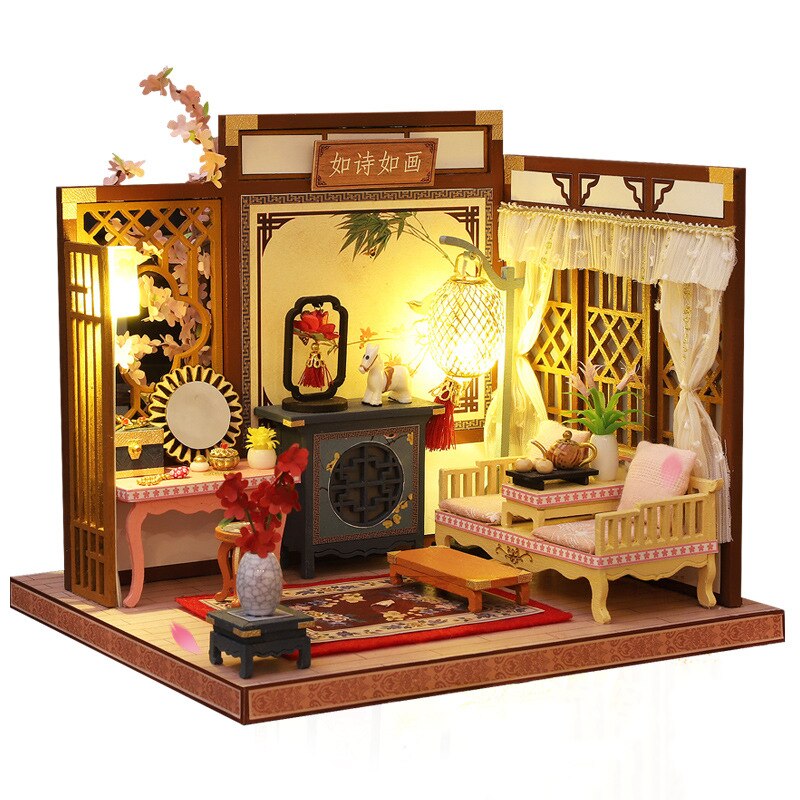 DIY Holz Puppe Haus Bausatz Montiert Miniatur Möbel mit Zubehör Chinesische Casa Licht Puppenhaus Spielzeug für Erwachsene Weihnachten: A nur dollhouse