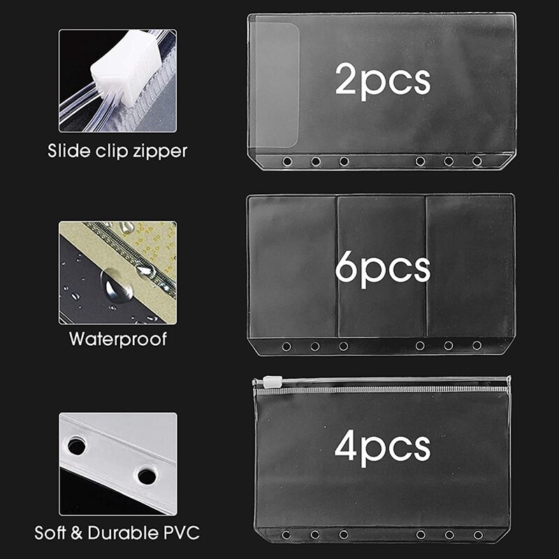 PU Notebook Binder Budget Planner, A6 Notebook with 44 Pages Loose-Leaf Filler Paper,Cards