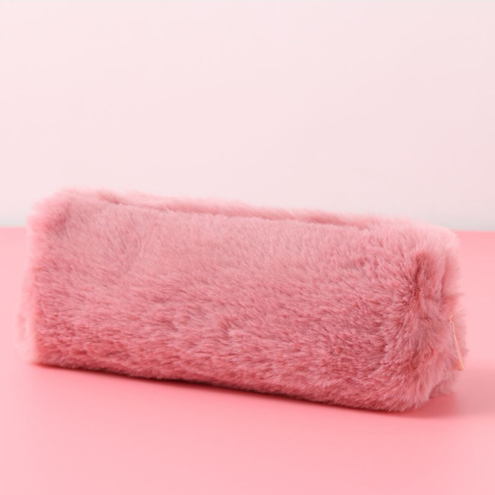 ¡Novedad de ! estuche para lápices con Oso de felpa esponjoso para chicas, bonito estuche para maquillaje, bolsa de almacenamiento suave para mujeres, bolsa para cosméticos de Color sólido suave para chicas: dark pink