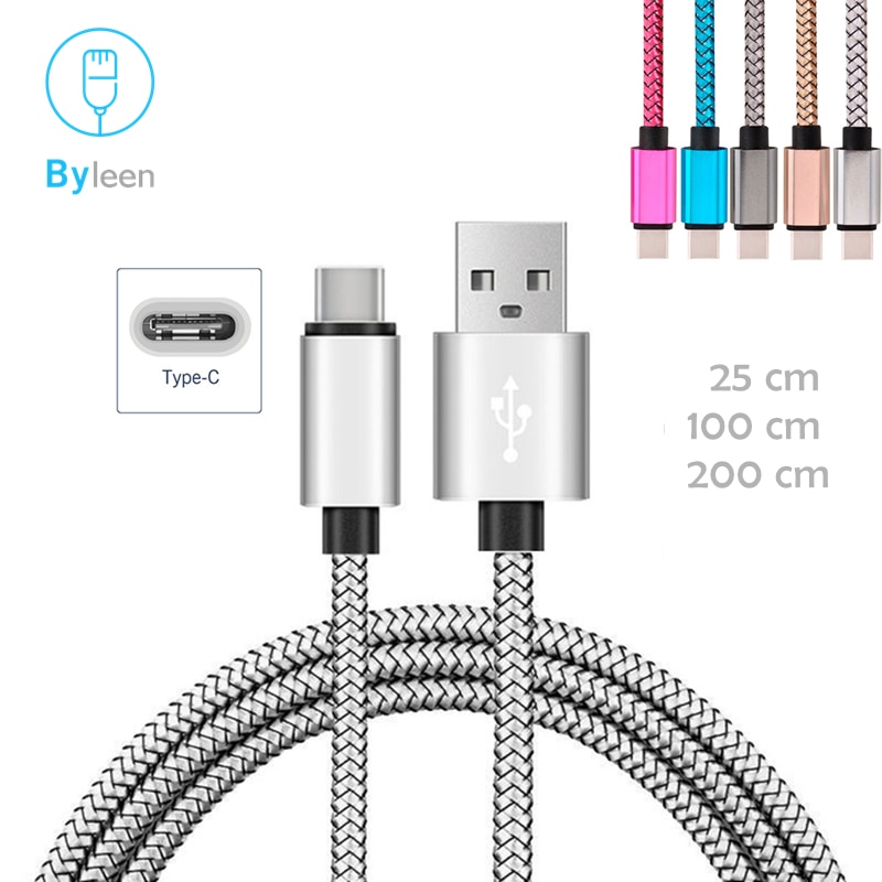 Byleen Nylon USB Type C Line Fast charger 0.25m/1m/2m short cables for Xiaomi mi8 se/mi 6x 5 Elephone U Pro Z1 BQ Aquaris X Pro