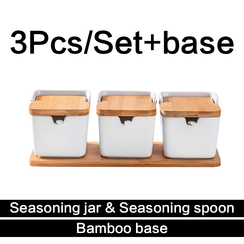 European ceramic flip seasoning jar cruet salt kitchen supplies seasoning box seasoning pot Container Condiment Jars: 3Pcs and base
