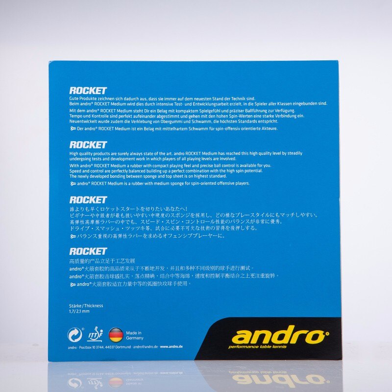 Andro rocket-puistjes in tafeltennisrubber, pingpongspons, tafeltennis