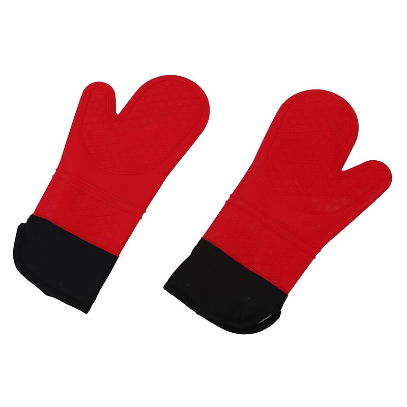 Manique de gant de mitaine de four de cuisine de Silicone rouge de 2 pièces avec la couture Extra longue de douille de toile pour griller et BBQ/barbecue Hea