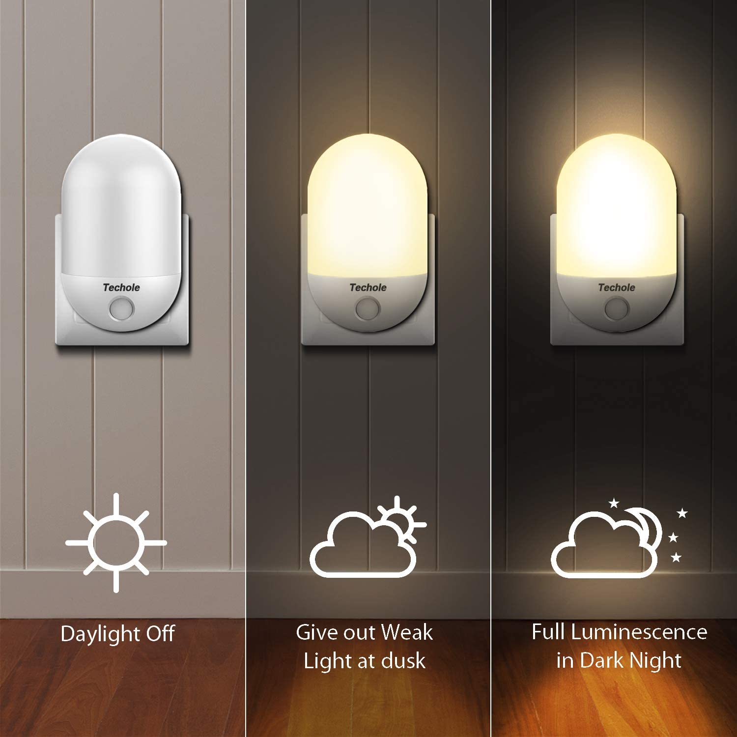 Techole LED Night Light, Night Light Plug in Wall with Dusk to Dawn Photocell Sensor, Plug in Night Light for Baby, Kids