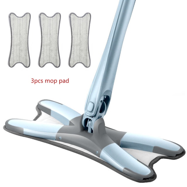 Mopa para suelo de microfibra concis tipo X con 3 uds., paño de mopa de repuesto, fregona plana de lavado a mano, herramientas de limpieza doméstica de extrusión Manual: 1Blue Mop 3Mop Pad