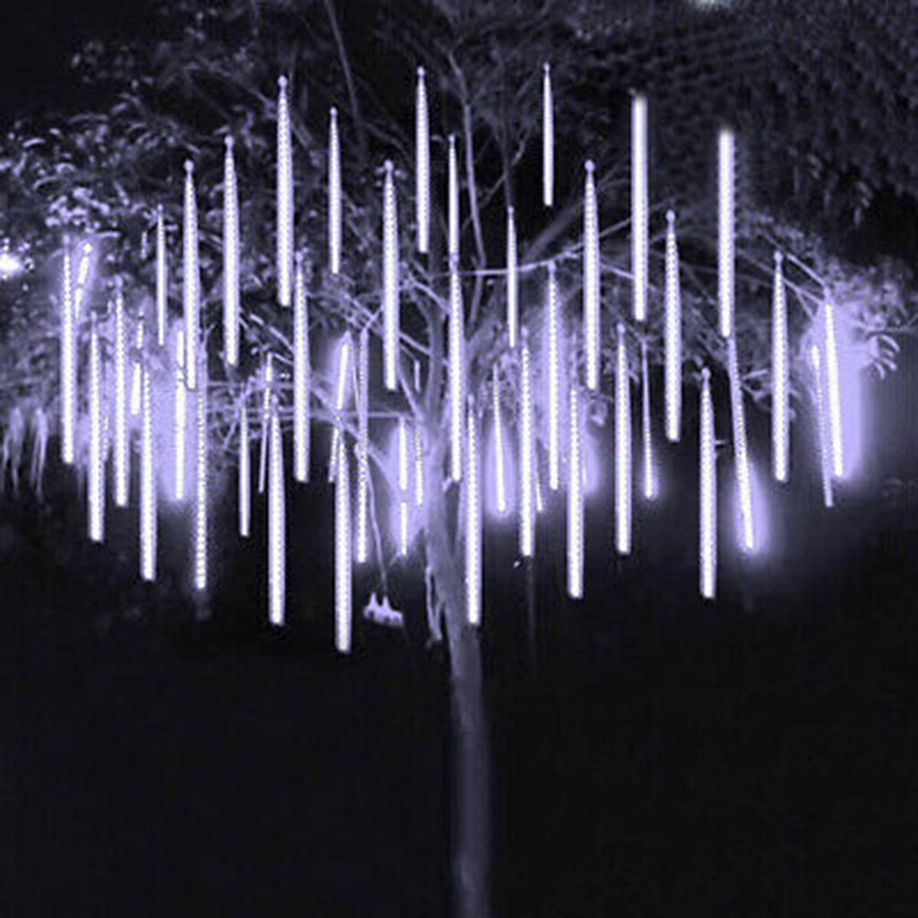 Year 30/50cm Meteor Shower Rain 8 Tubes LED String Lights Waterproof For Outdoor Christmas Decor Tree With Plug Tail#45: White 