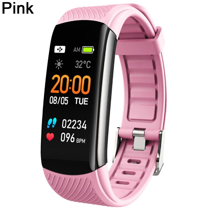 C6S Smart Fitness Bracelet Men Women Heart Rate Monitor Smart Band Fitness Tracker Watch WhatsApp Reminder Smart Bracelet Watch: Pink