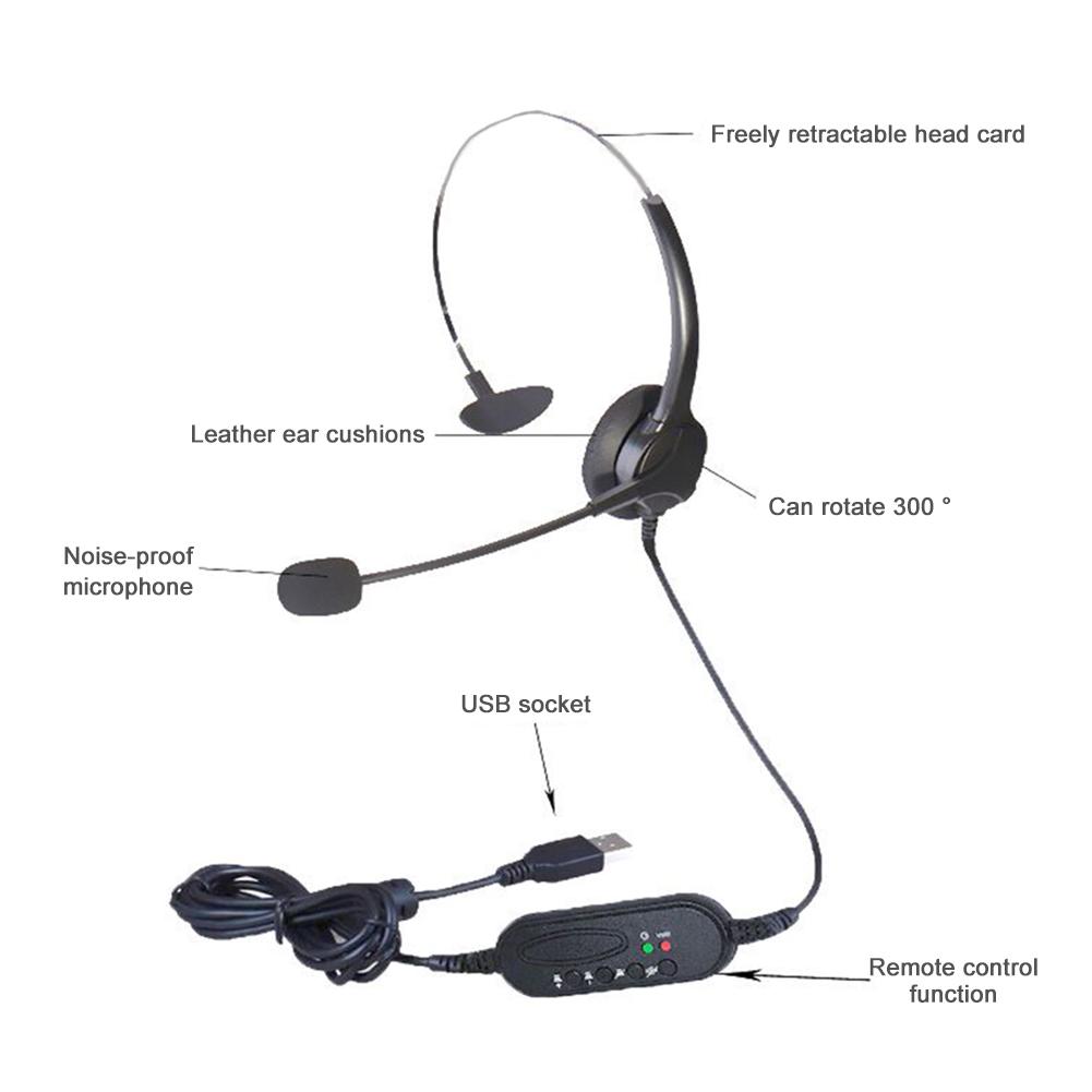Telefon-computer-headset mit mikrofon, usb-verkehrs-headset, kopfhörer mit geräuschunterdrückung und drehbarem mikrofon für den pc