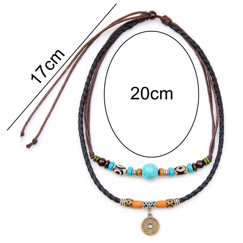 Mannen Multilayer Faux Bead Coin Hanger Choker Ketting Sieraden