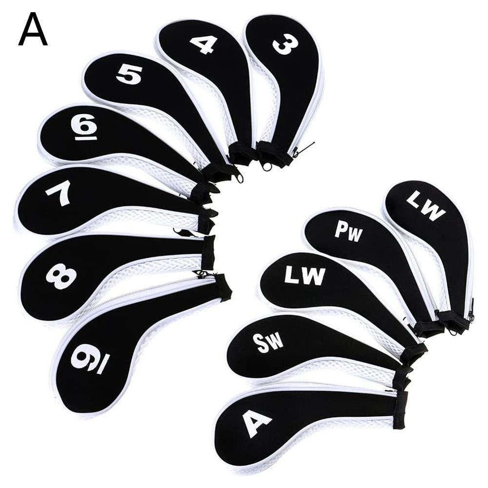 12 stuks/set golfclubhoes met rits, golfijzerhoes, neopreen set, putterbeschermhoes, hoofdbeschermer,  a4 5: Wit
