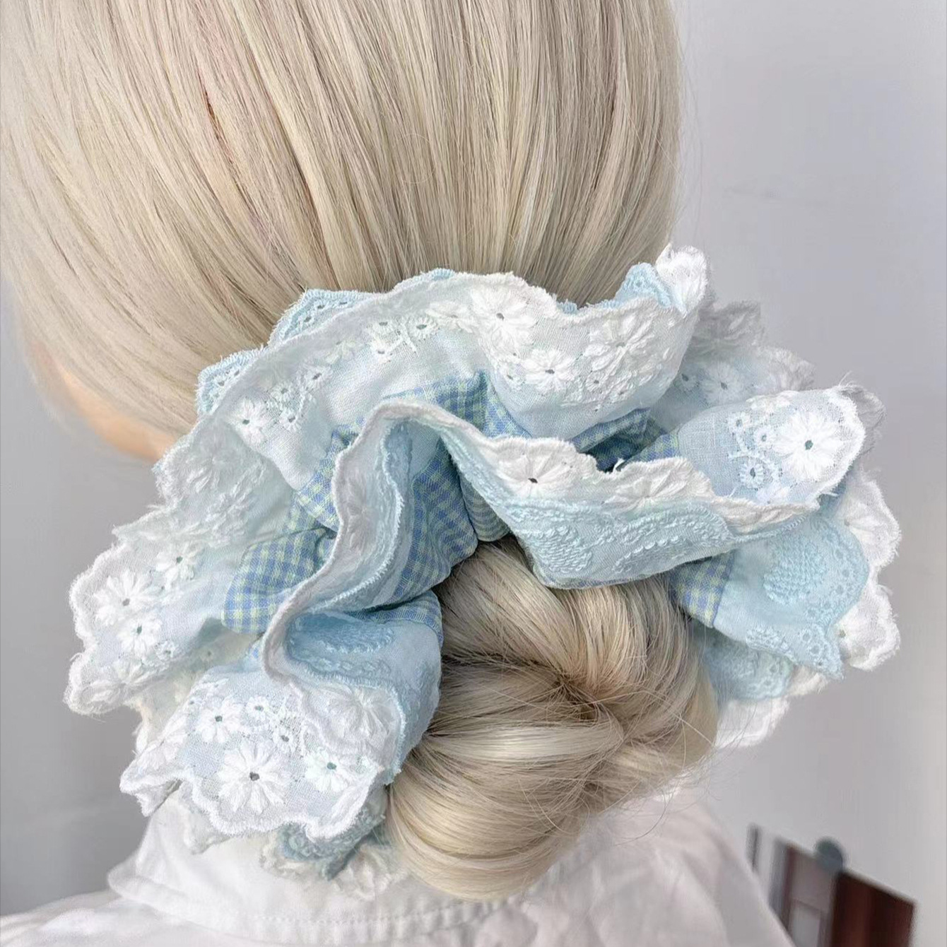 Stora hårband för kvinnor i spets, rutigt hårband, hästsvanshållare, hårknyte, hårring, gummiband, håraccessoarer för kvinnor, huvudbonader
