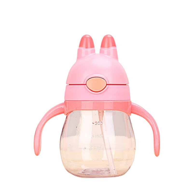 200ML Baby Cup Kids Children Learn Feeding Drinking Water Straw Handle Bottle mamadeira Sippy Training Cup Baby Feeding Cup: Pink